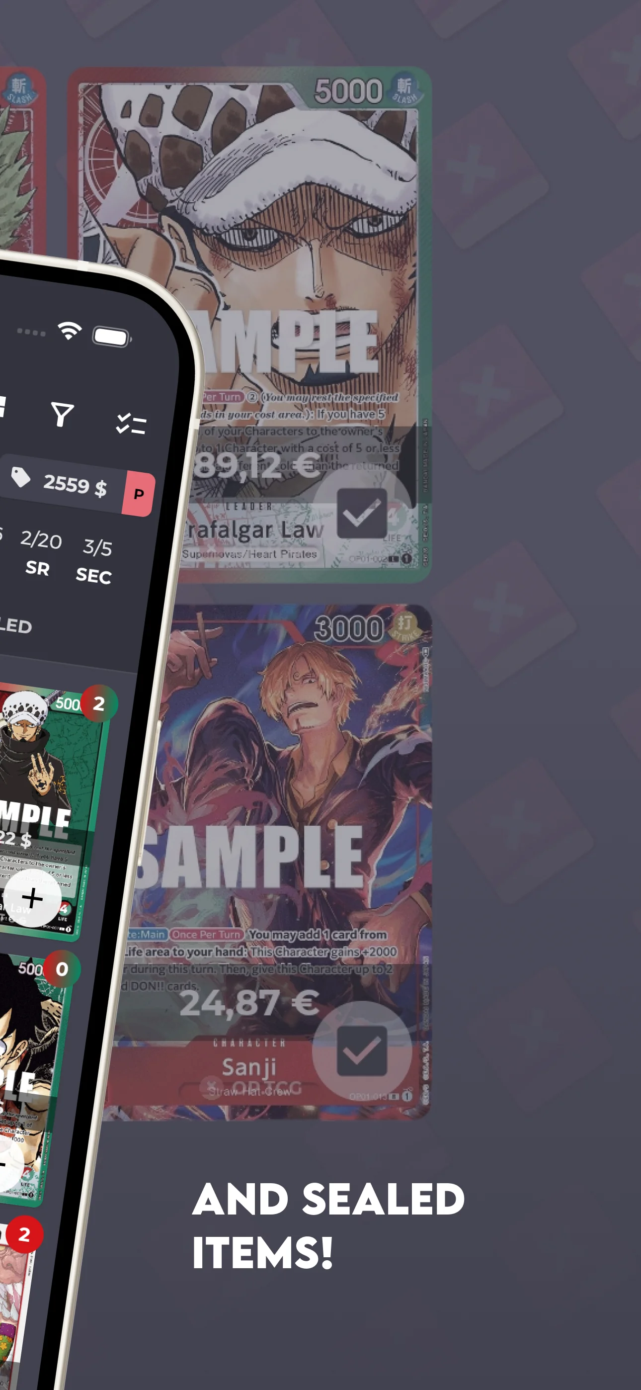 OP.TCG app screen: collection statistics
