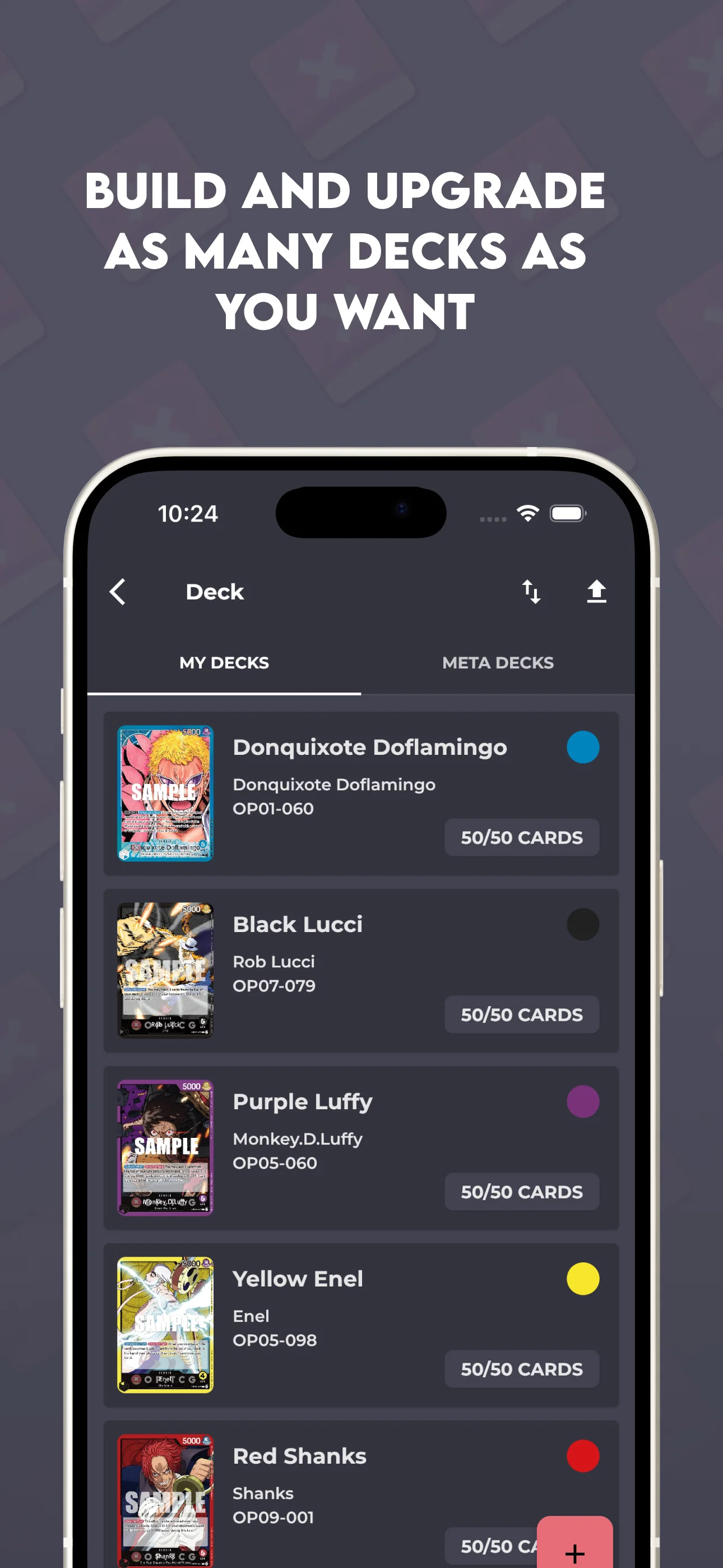 OP.TCG app screen: favorites